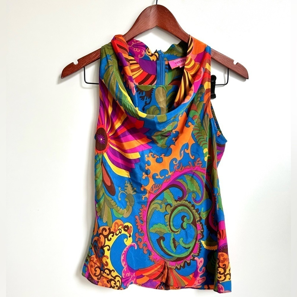 Trina Turk Collab Banana Republic Blouse Women 100% Silk Sleeveless Shirt - Picture 1 of 6